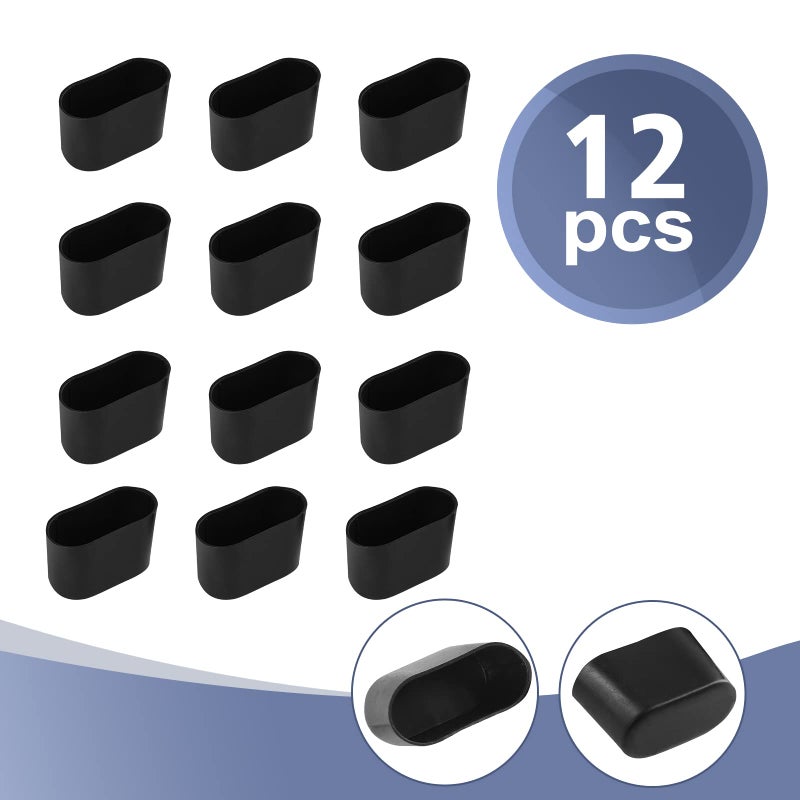 Masendelk Oval Furniture Leg Protectors 1.57"" x 0.79"", Masendelk 12 Pack Black Chair Leg Caps Wood Floor Protectors, 40 x 20mm PVC Chair Leg Covers - Image 2